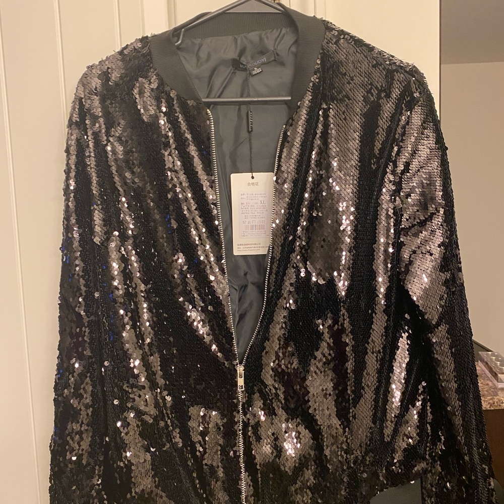 Black Sequin Bomber